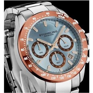 Stührling Ultima 3960 Quartz 42mm Chronograph - Light Blue Dial